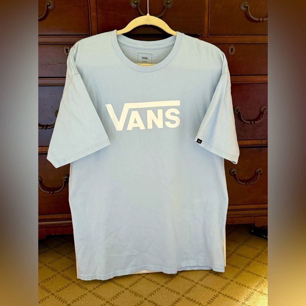 Vans Light blue short sleeved T-shirt with white logo XL